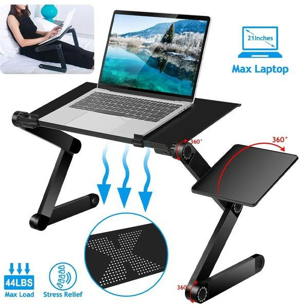 Support d'ordinateur réglable à pieds articulés et tablette latérale