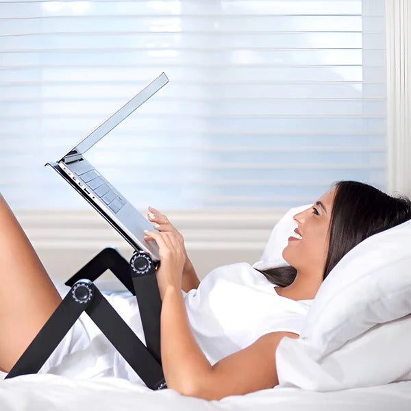 Support d'ordinateur réglable à pieds articulés et tablette latérale