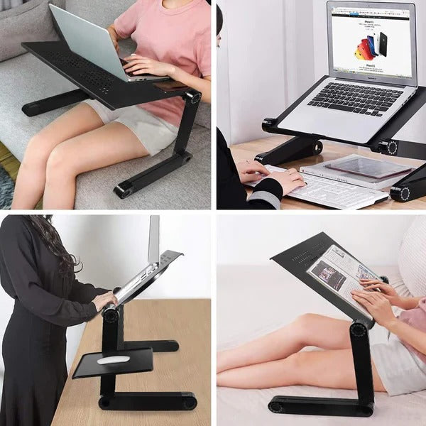 Support d'ordinateur réglable à pieds articulés et tablette latérale