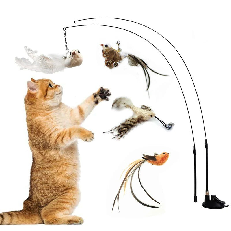 Felineau Set de Jouets Oiseaux Interactifs pour Chat — Base Ventouse