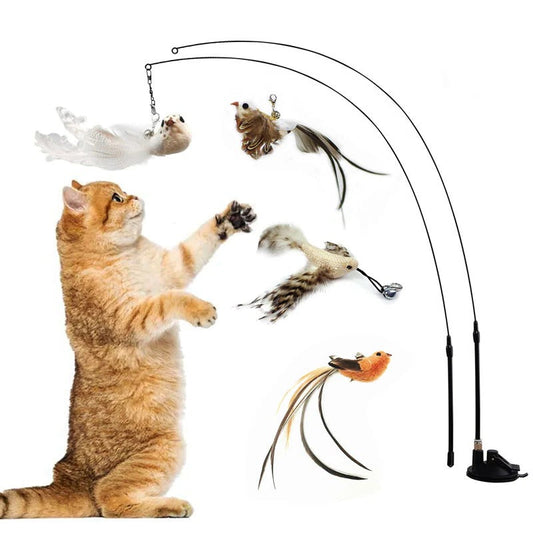 Felineau Set de Jouets Oiseaux Interactifs pour Chat — Base Ventouse