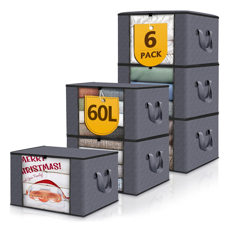 Boîte de rangement textile pliable à fenêtre et poignées