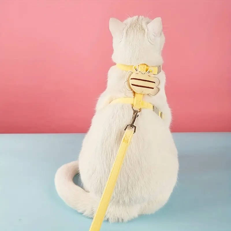 Harnais et Laisse pour Chat – Kit Promenade Anti-Évasion Réglable avec Motif Abeille