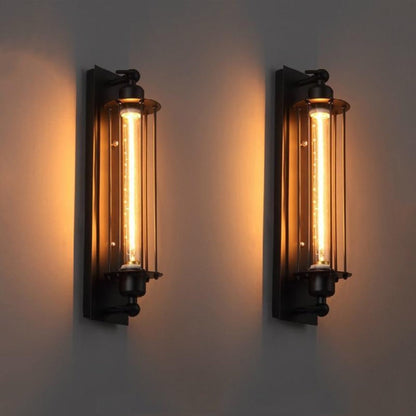 Applique en métal à cage cylindrique et lumière ambrée