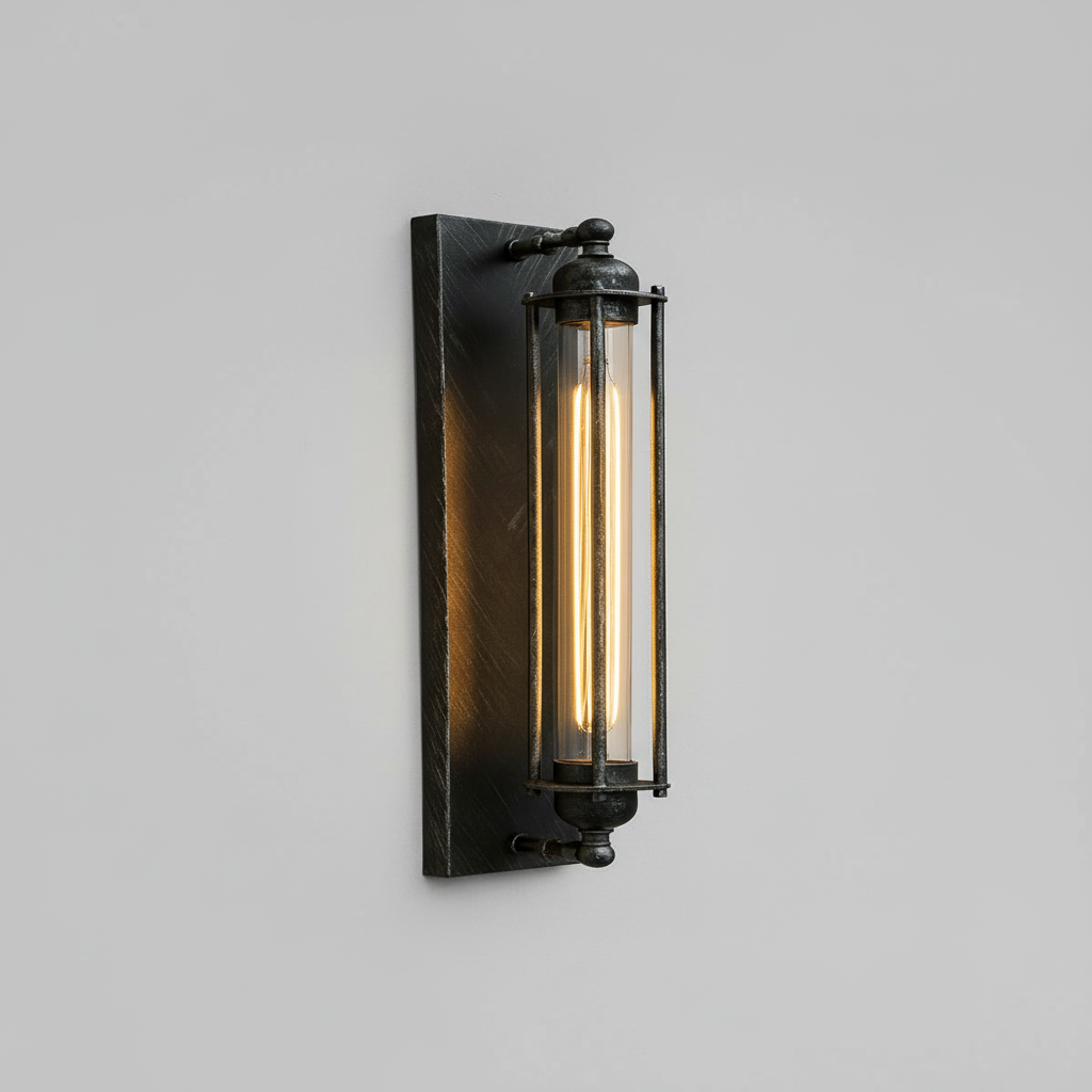 Applique en métal à cage cylindrique et lumière ambrée