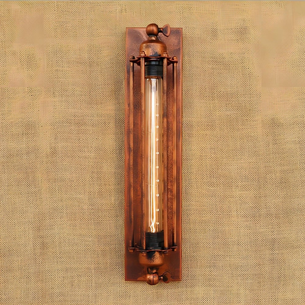 Applique en métal à cage cylindrique et lumière ambrée