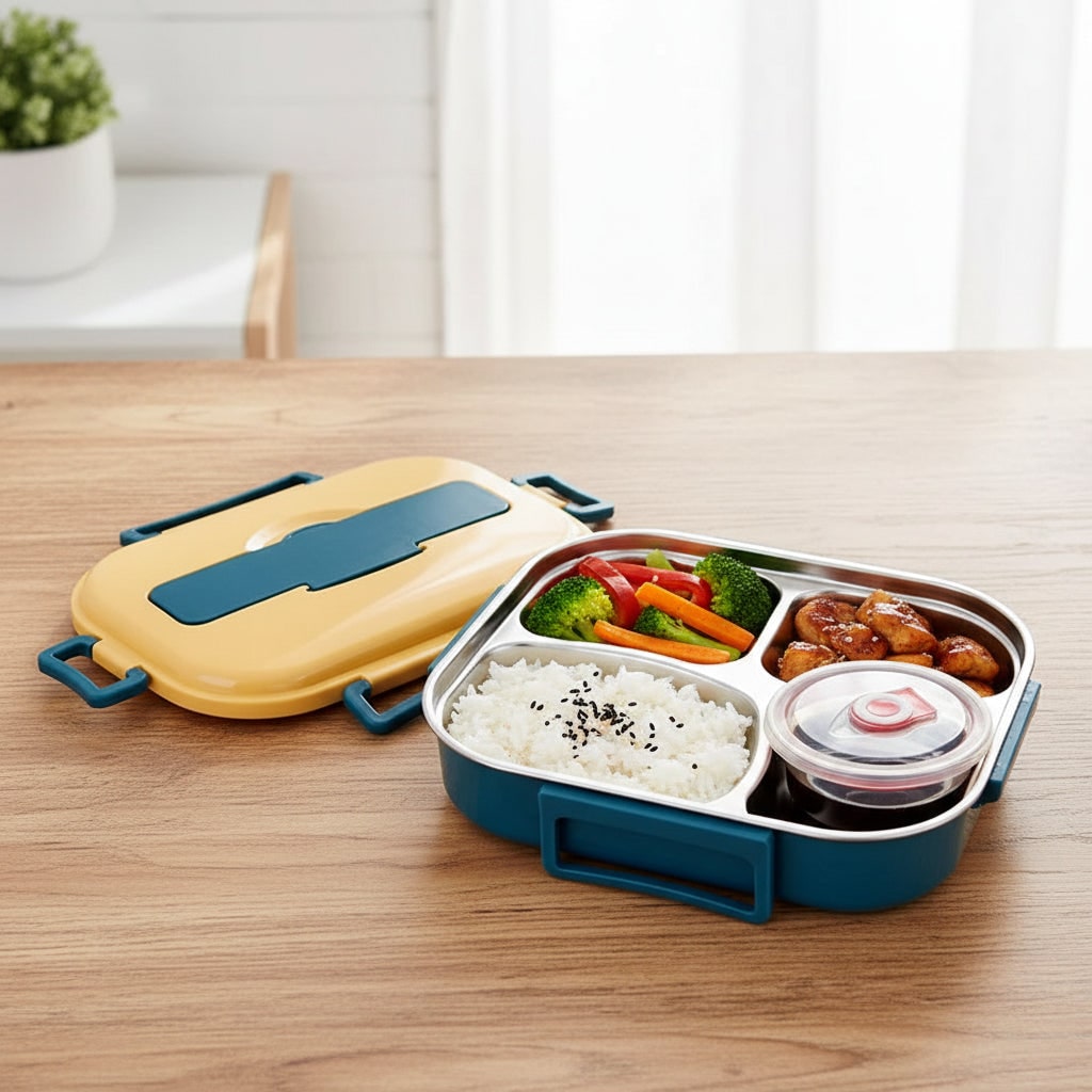 Boîte repas en acier inoxydable à compartiments avec bol