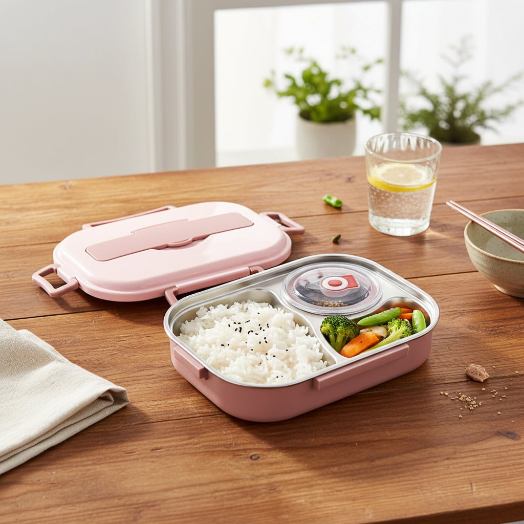 Boîte repas en acier inoxydable à compartiments avec bol