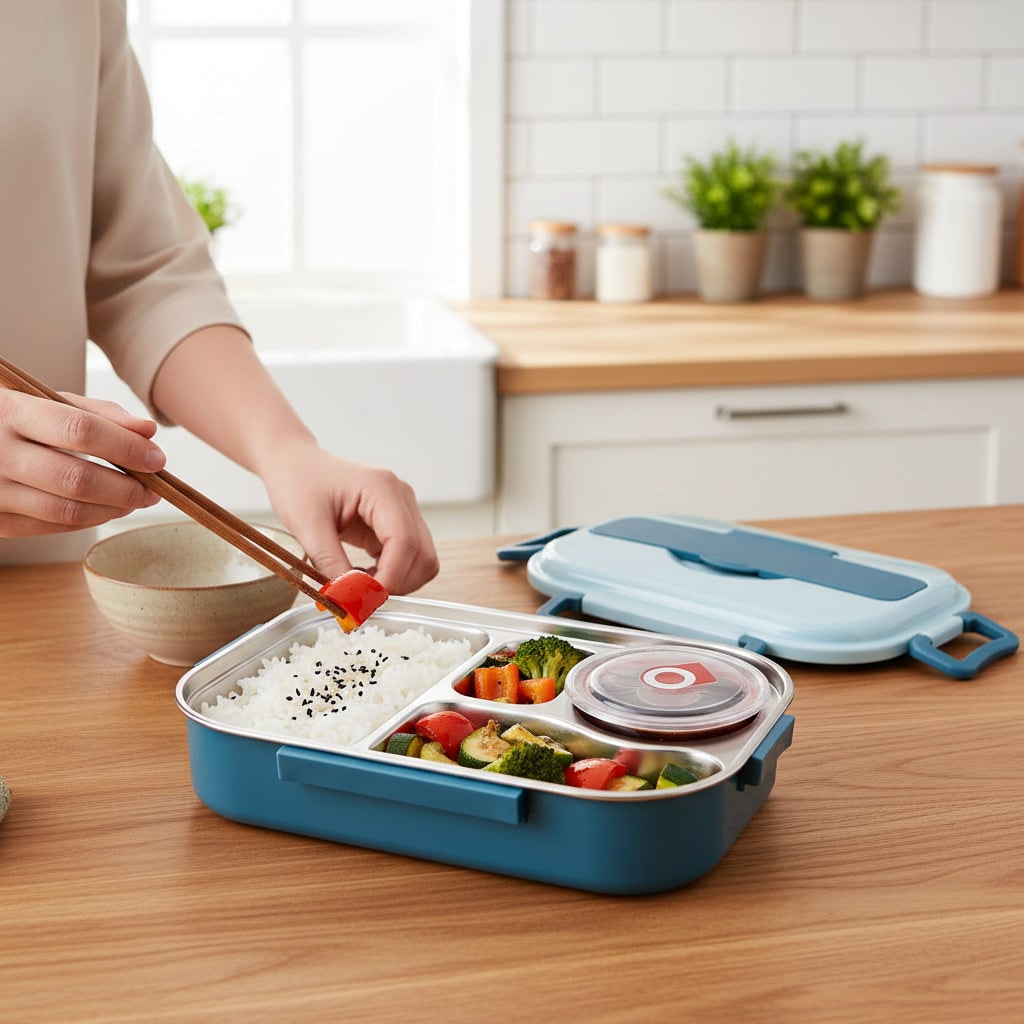 Boîte repas en acier inoxydable à compartiments avec bol