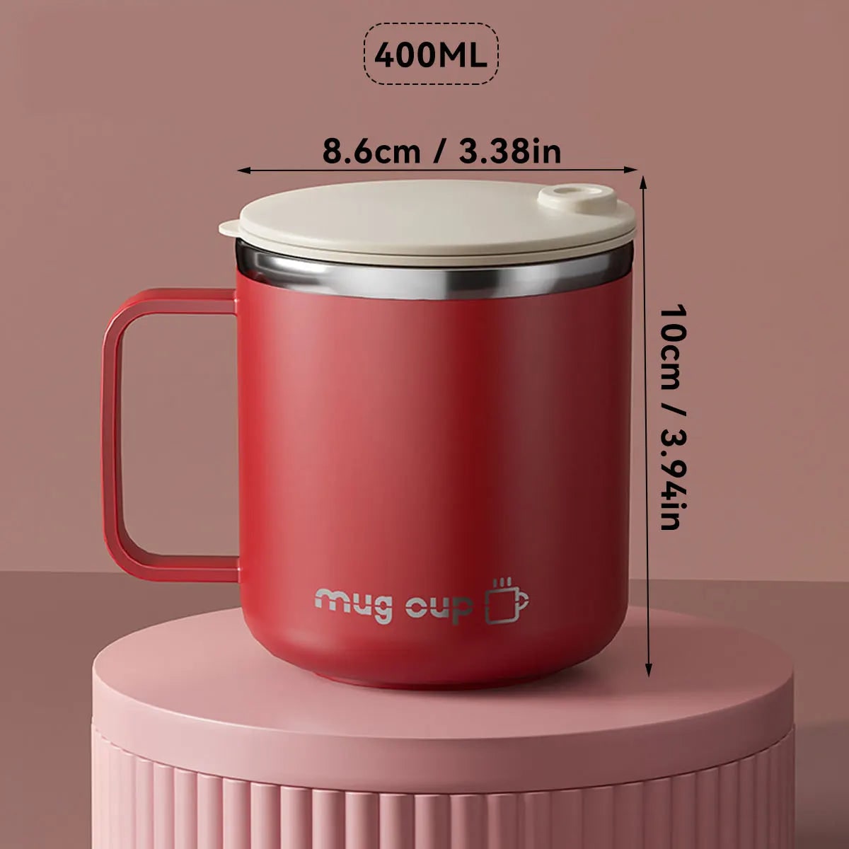 Mug isotherme à anse et couvercle, 400 ml