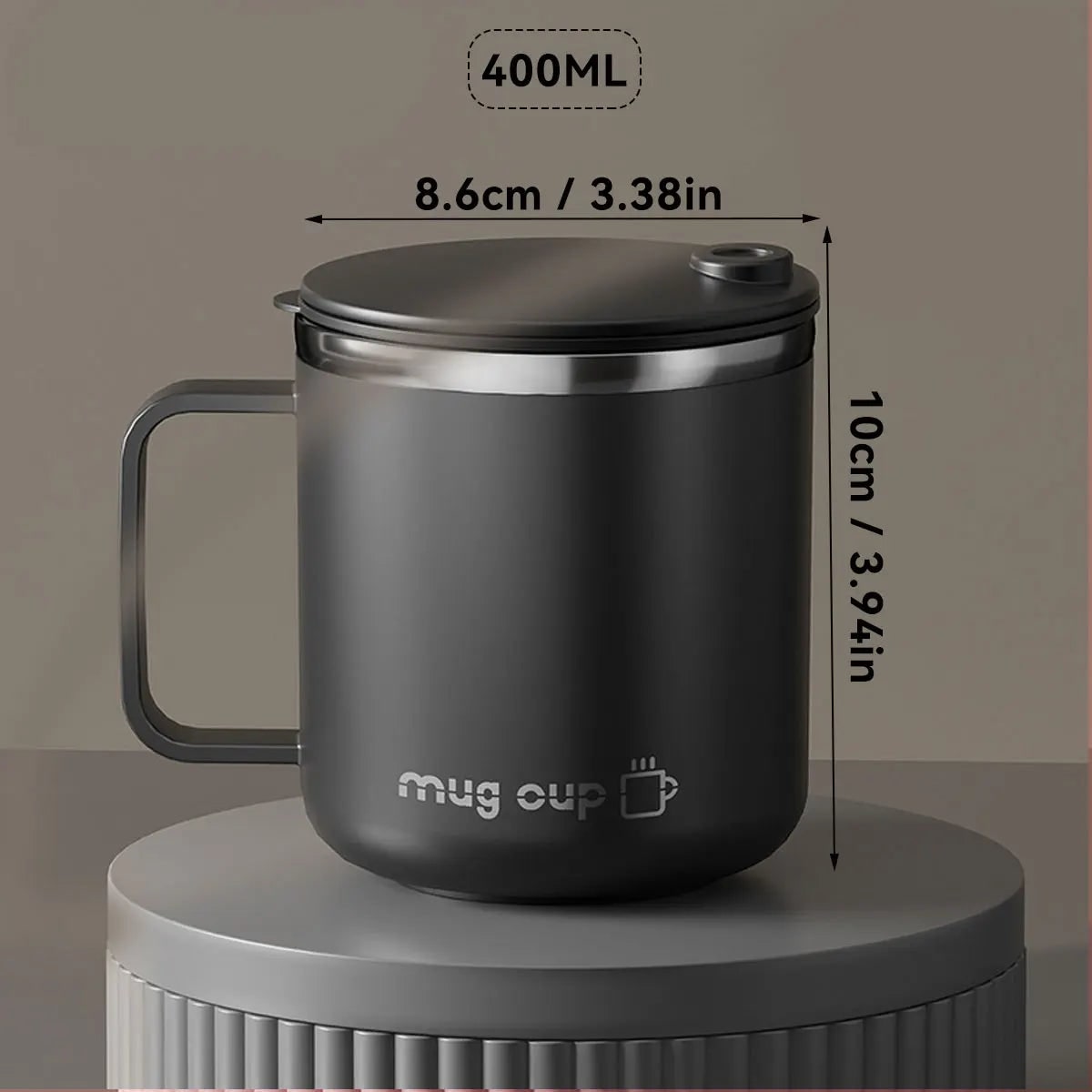 Mug isotherme à anse et couvercle, 400 ml