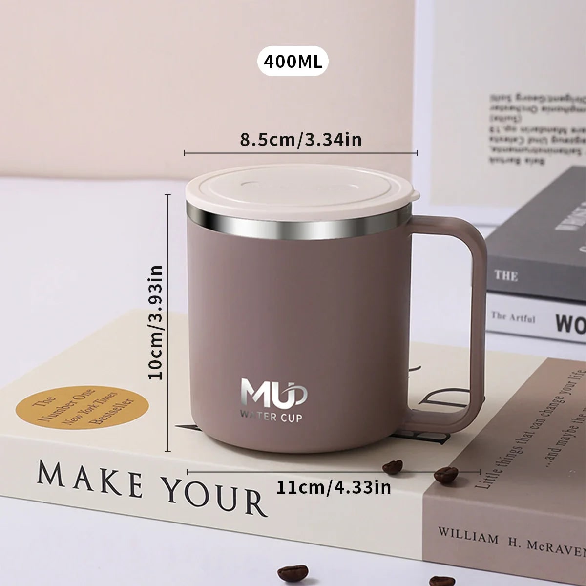 Mug isotherme à anse et couvercle, 400 ml