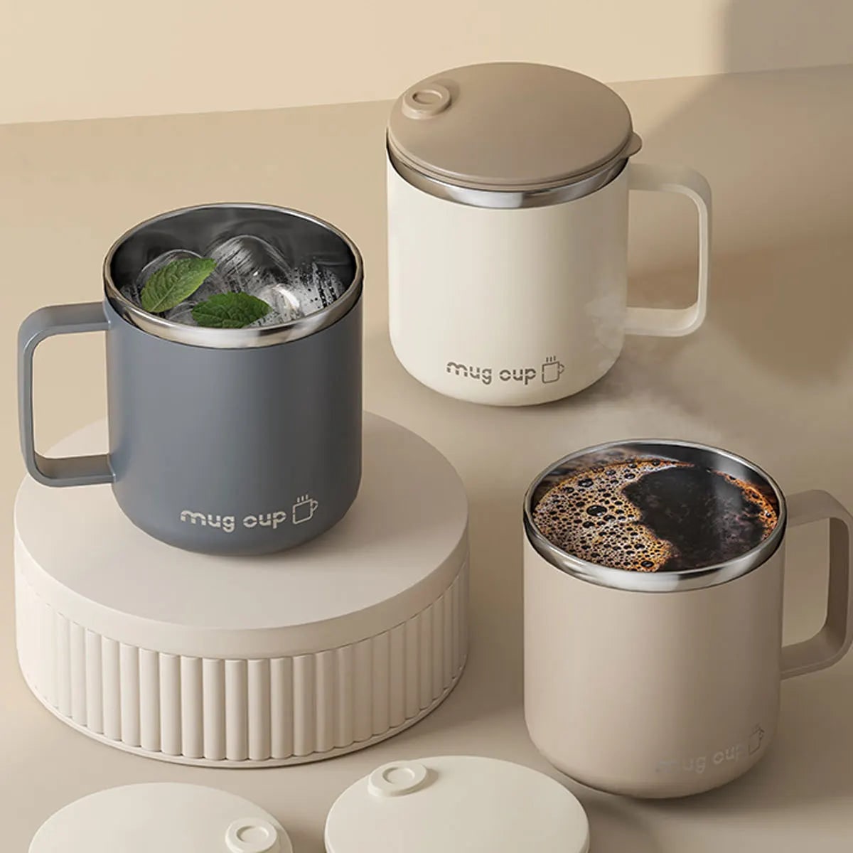 Mug isotherme à anse et couvercle, 400 ml