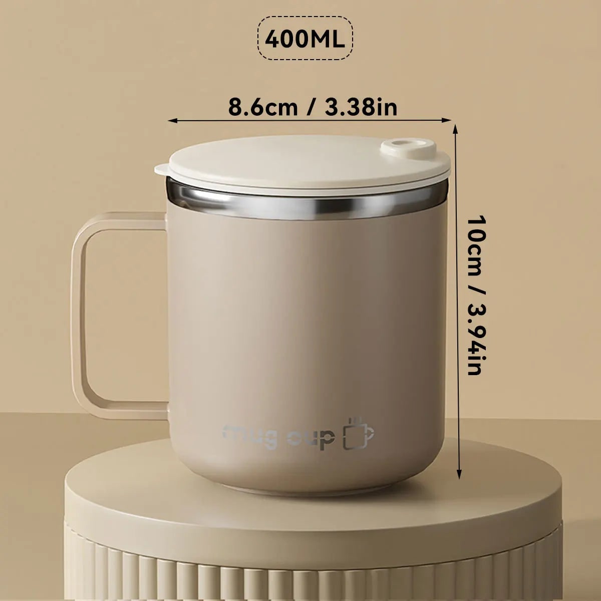 Mug isotherme à anse et couvercle, 400 ml