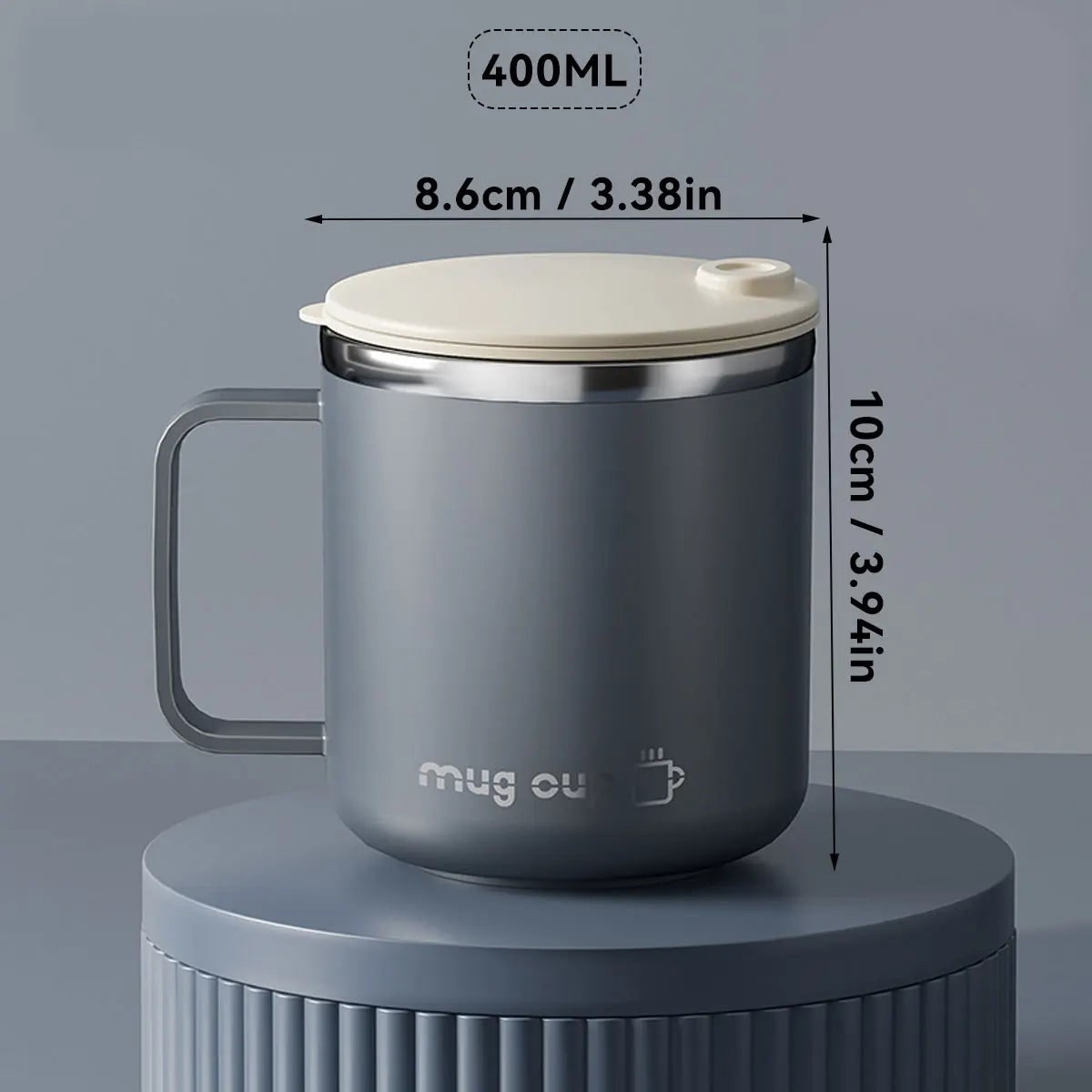 Mug isotherme à anse et couvercle, 400 ml