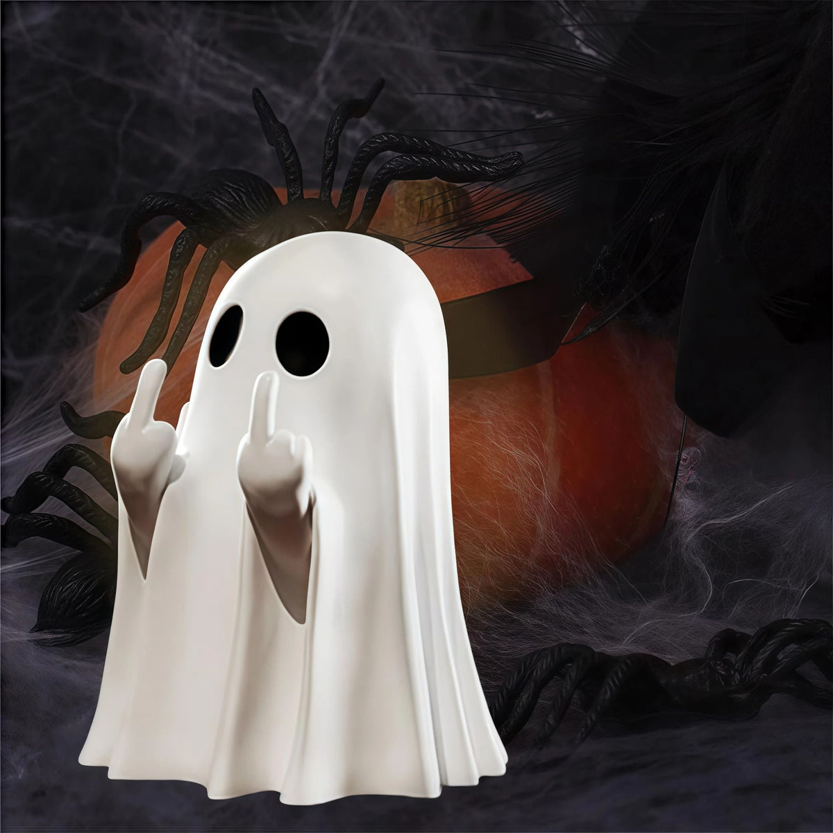 Figurine de fantôme assis en polyrésine, blanc ou noir