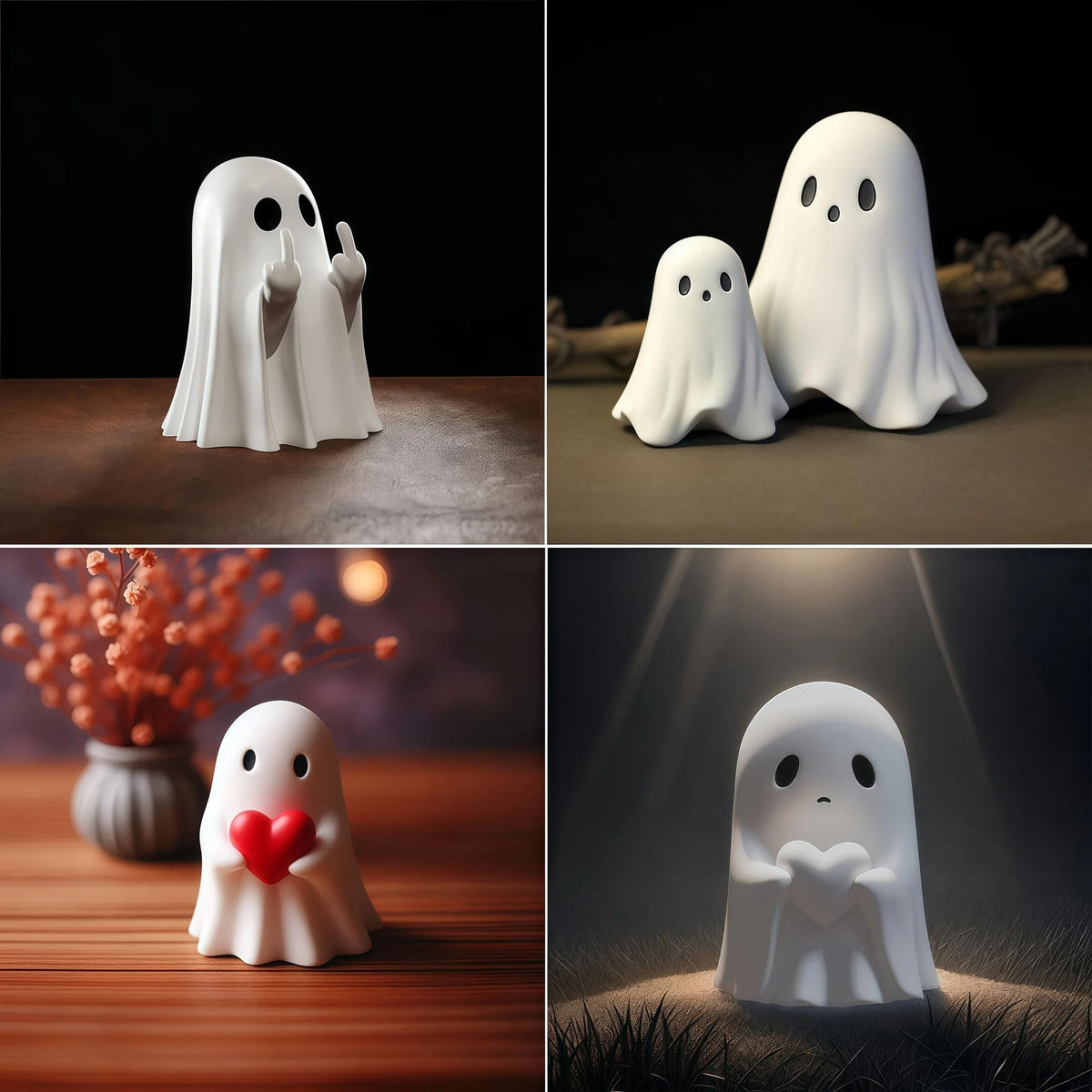 Figurine de fantôme assis en polyrésine, blanc ou noir