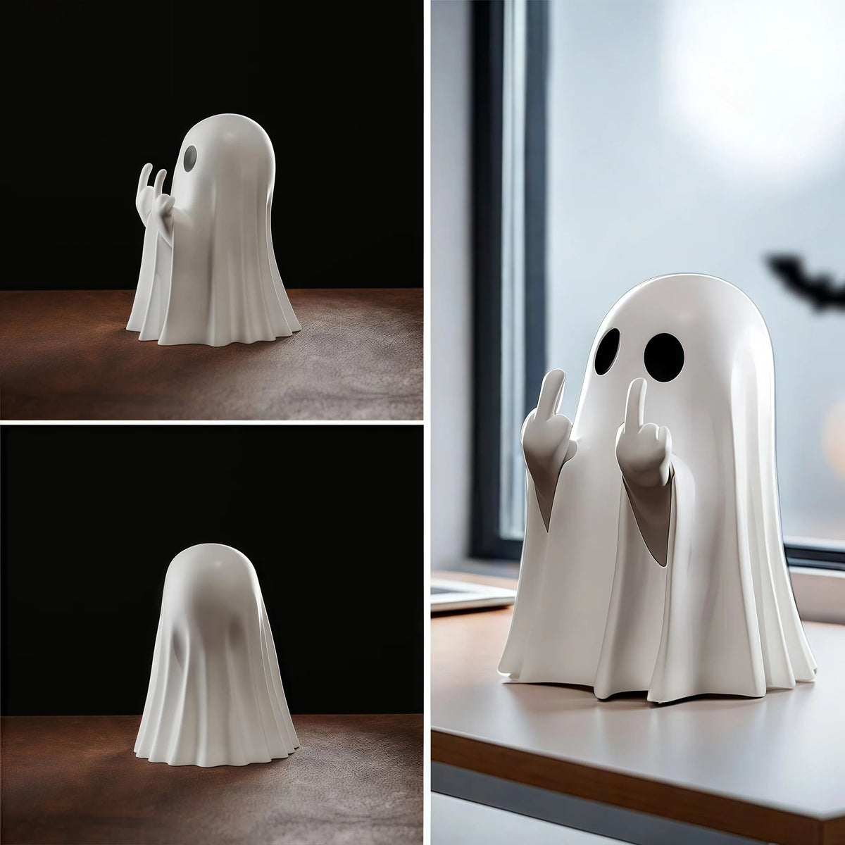 Figurine de fantôme assis en polyrésine, blanc ou noir