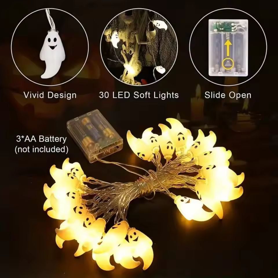 Guirlande lumineuse fantômes à piles, 10, 20 ou 40 LED