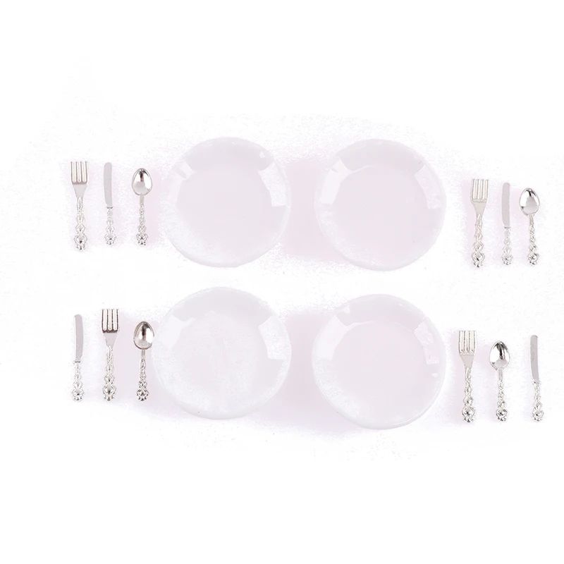 Vaisselle miniature 1:12 avec assiette et couverts, 4 pièces