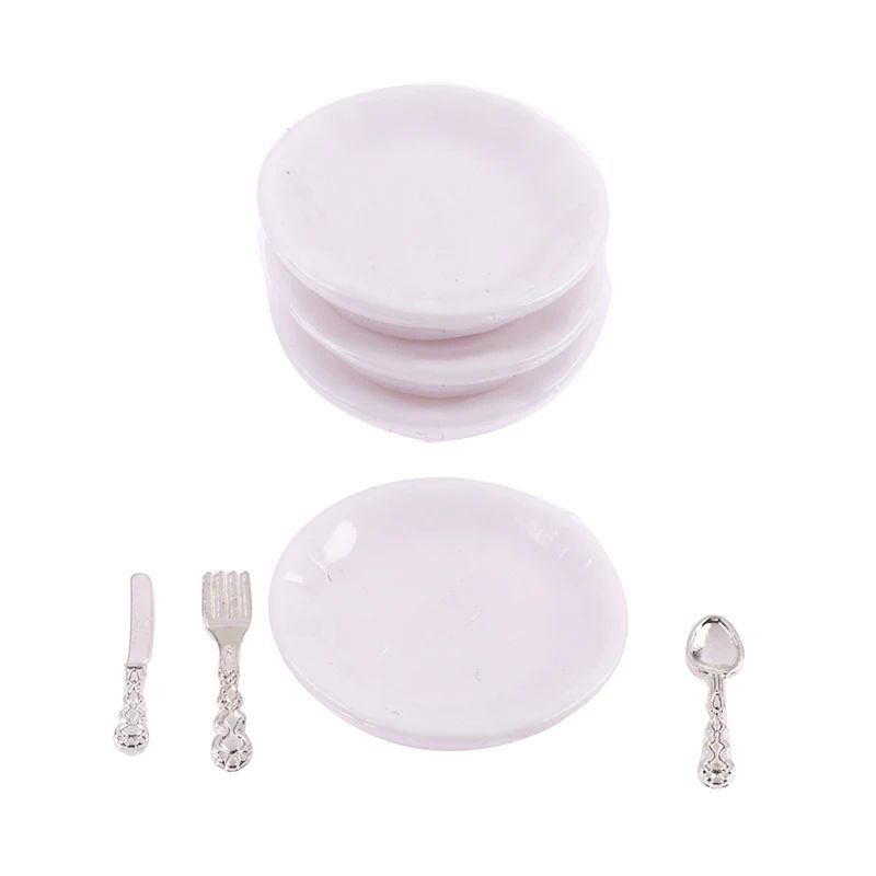 Vaisselle miniature 1:12 avec assiette et couverts, 4 pièces