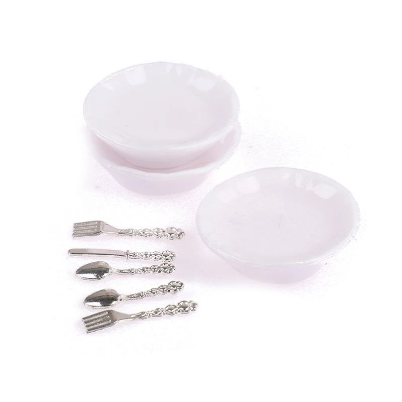 Vaisselle miniature 1:12 avec assiette et couverts, 4 pièces