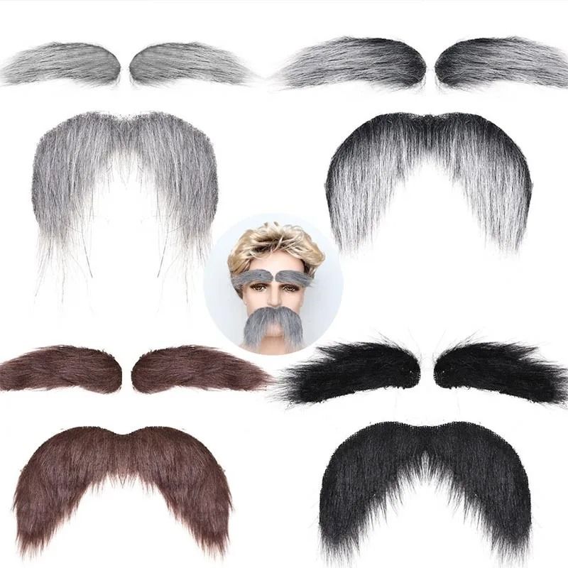 Fausse barbe autocollante avec sourcils assortis pour déguisement