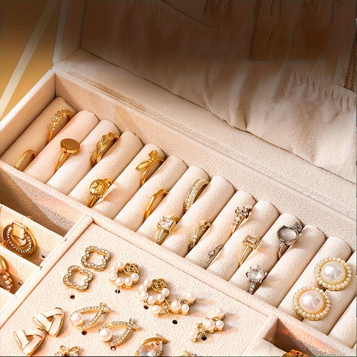 Boîte à bijoux à trois niveaux avec tiroirs et intérieur velours