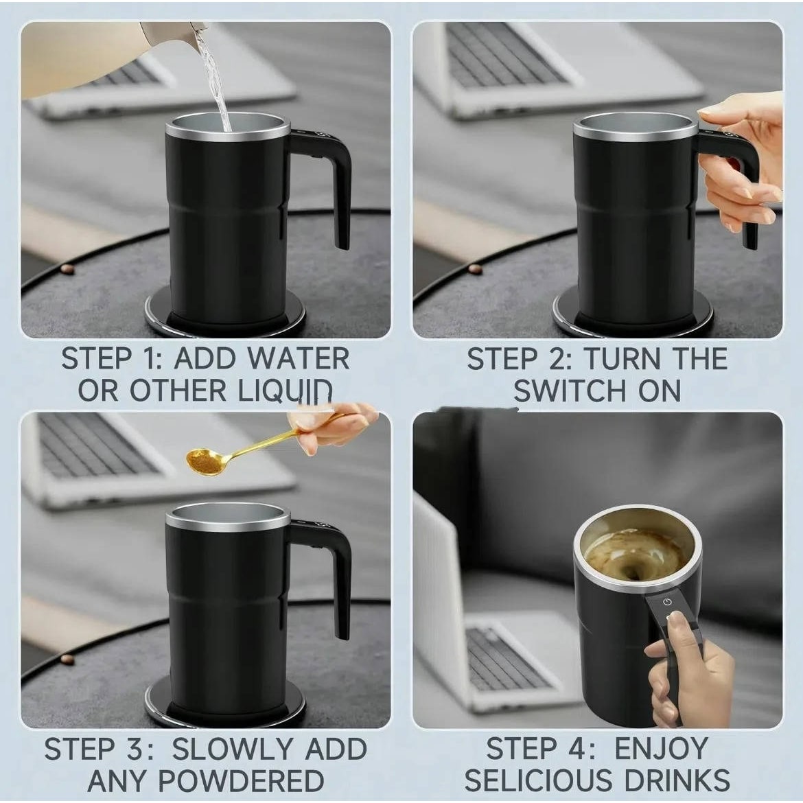 Mug mélangeur rechargeable avec affichage de température