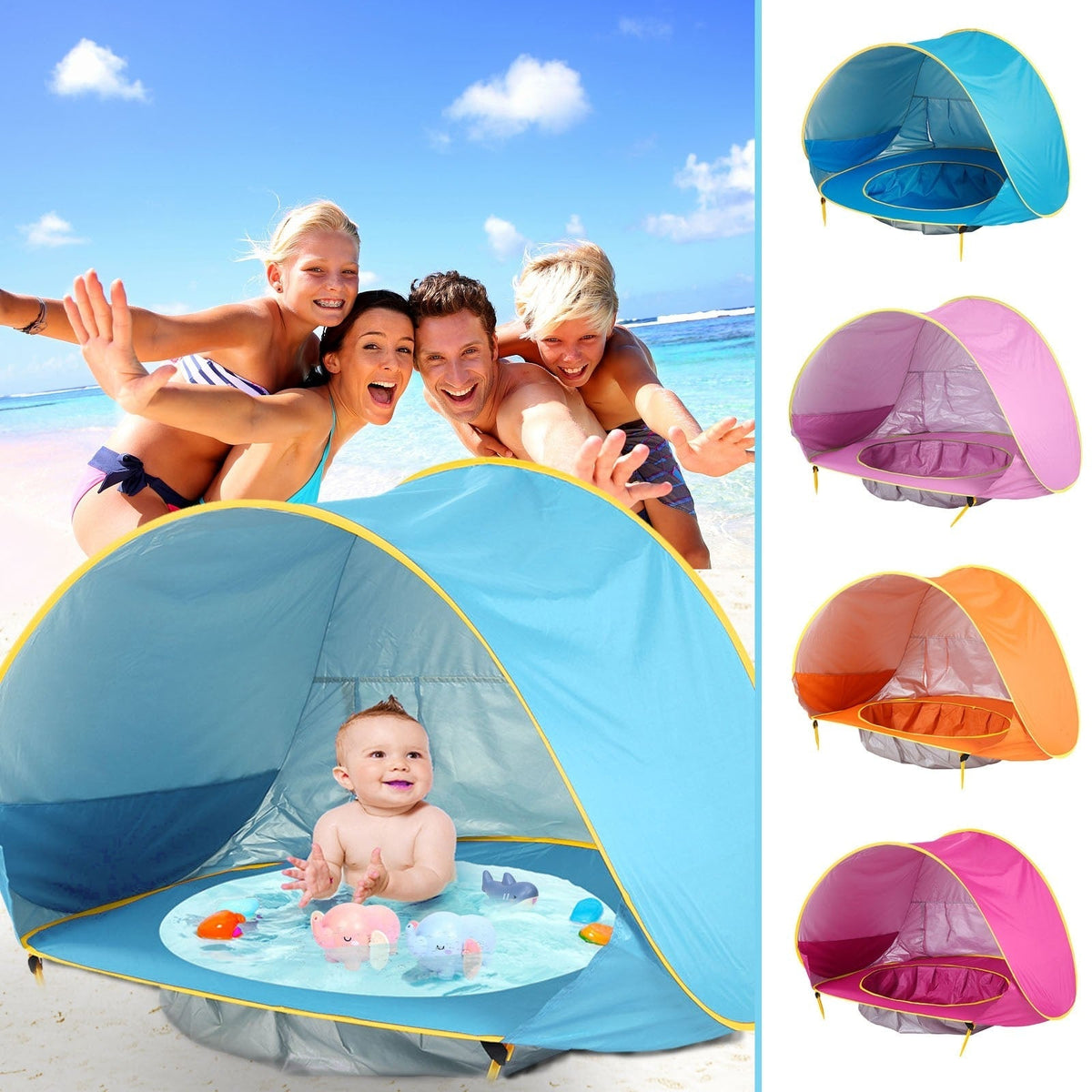 Tente de plage enfant dépliable avec poche de bassin