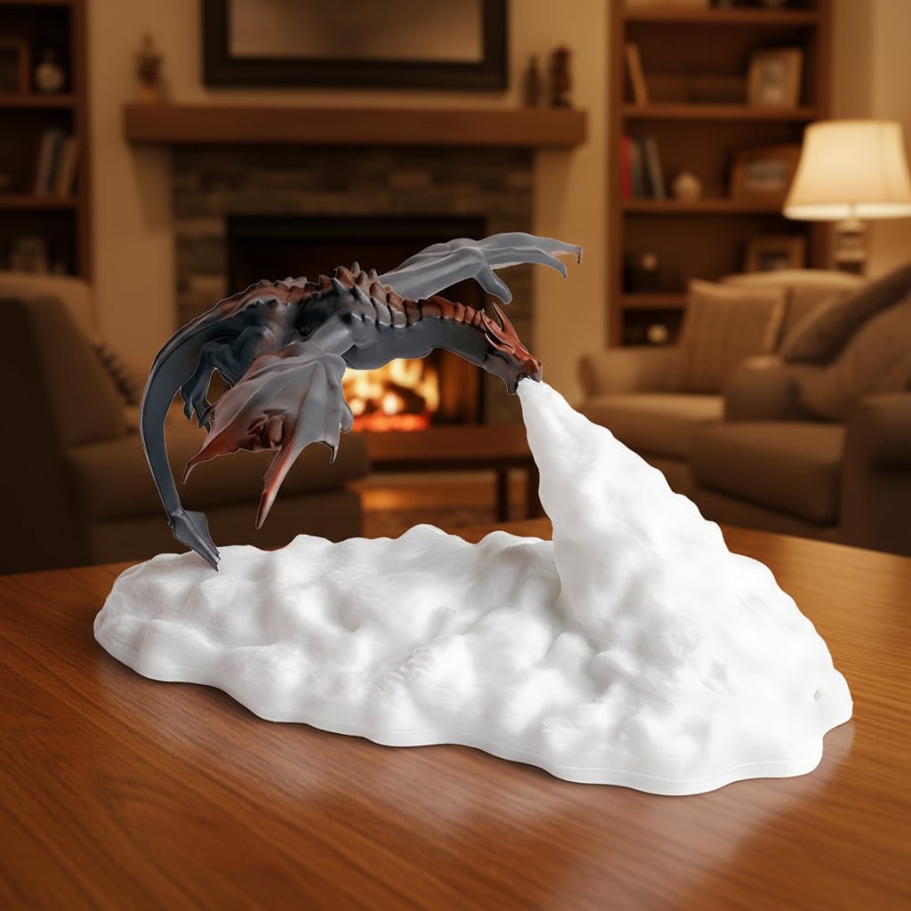 Lampe dragon imprimée en 3D avec éclairage LED orange