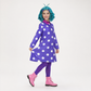 Déguisement à robe violette à pois, collants et perruque
