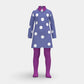Déguisement à robe violette à pois, collants et perruque