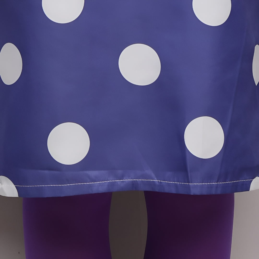Déguisement à robe violette à pois, collants et perruque