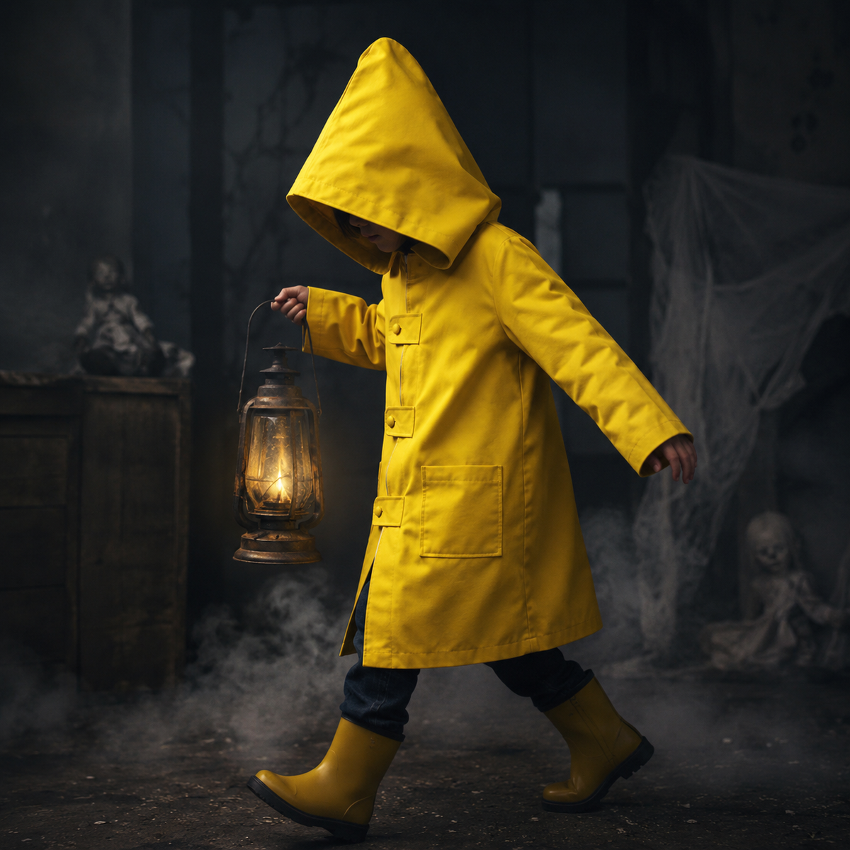 Veste de déguisement jaune à capuche et fermeture zippée