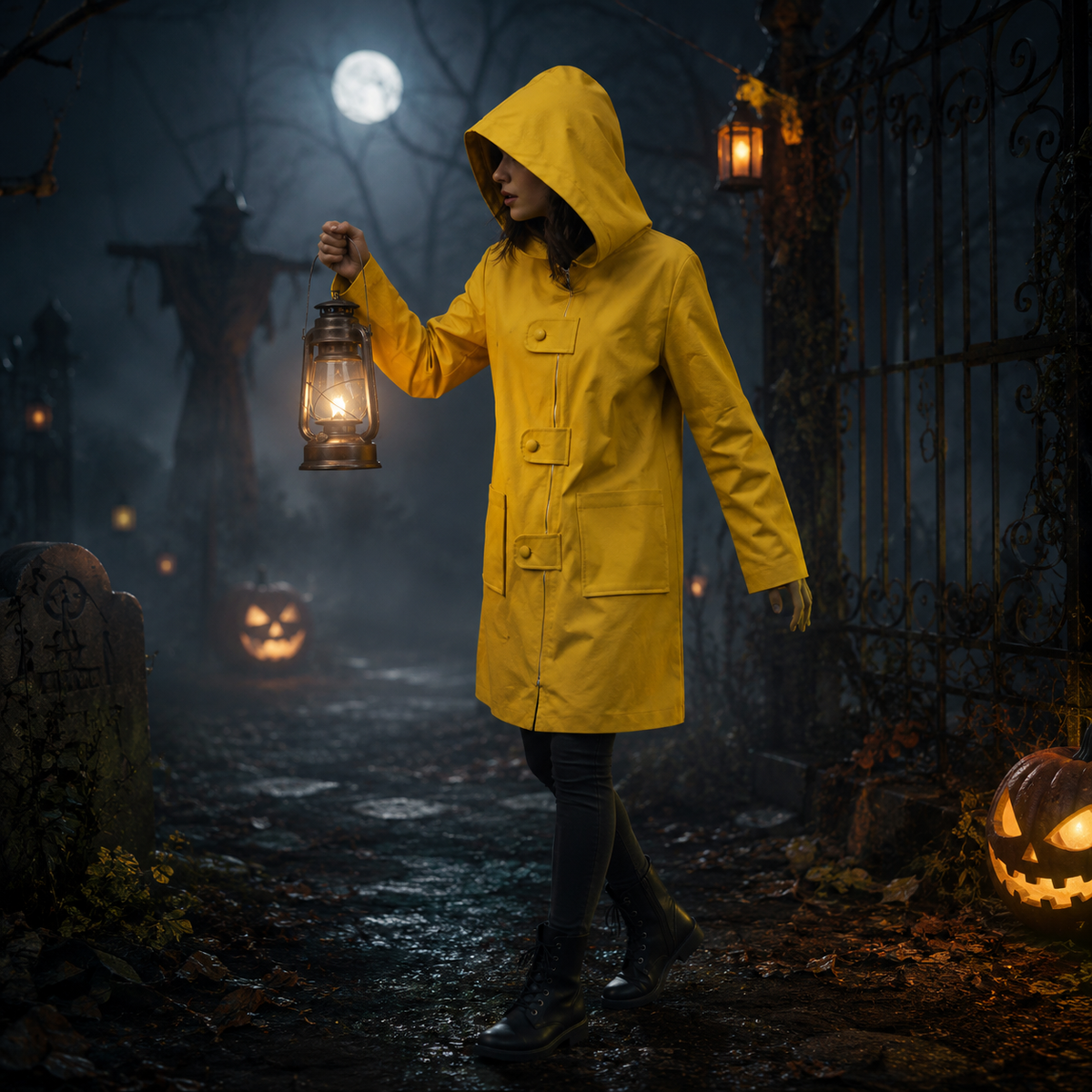 Veste de déguisement jaune à capuche et fermeture zippée