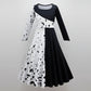 Déguisement enfant noir et blanc avec robe, cape et perruque