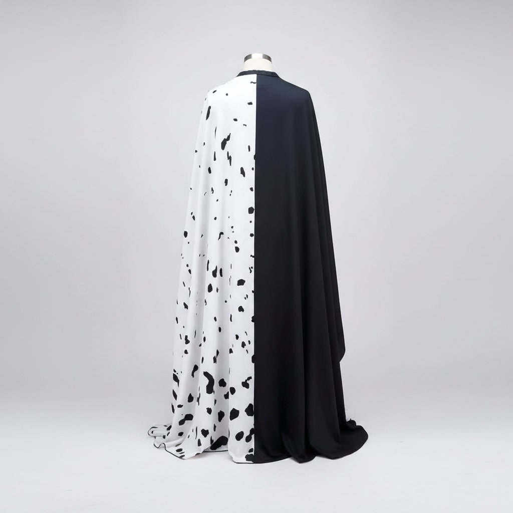 Déguisement enfant noir et blanc avec robe, cape et perruque