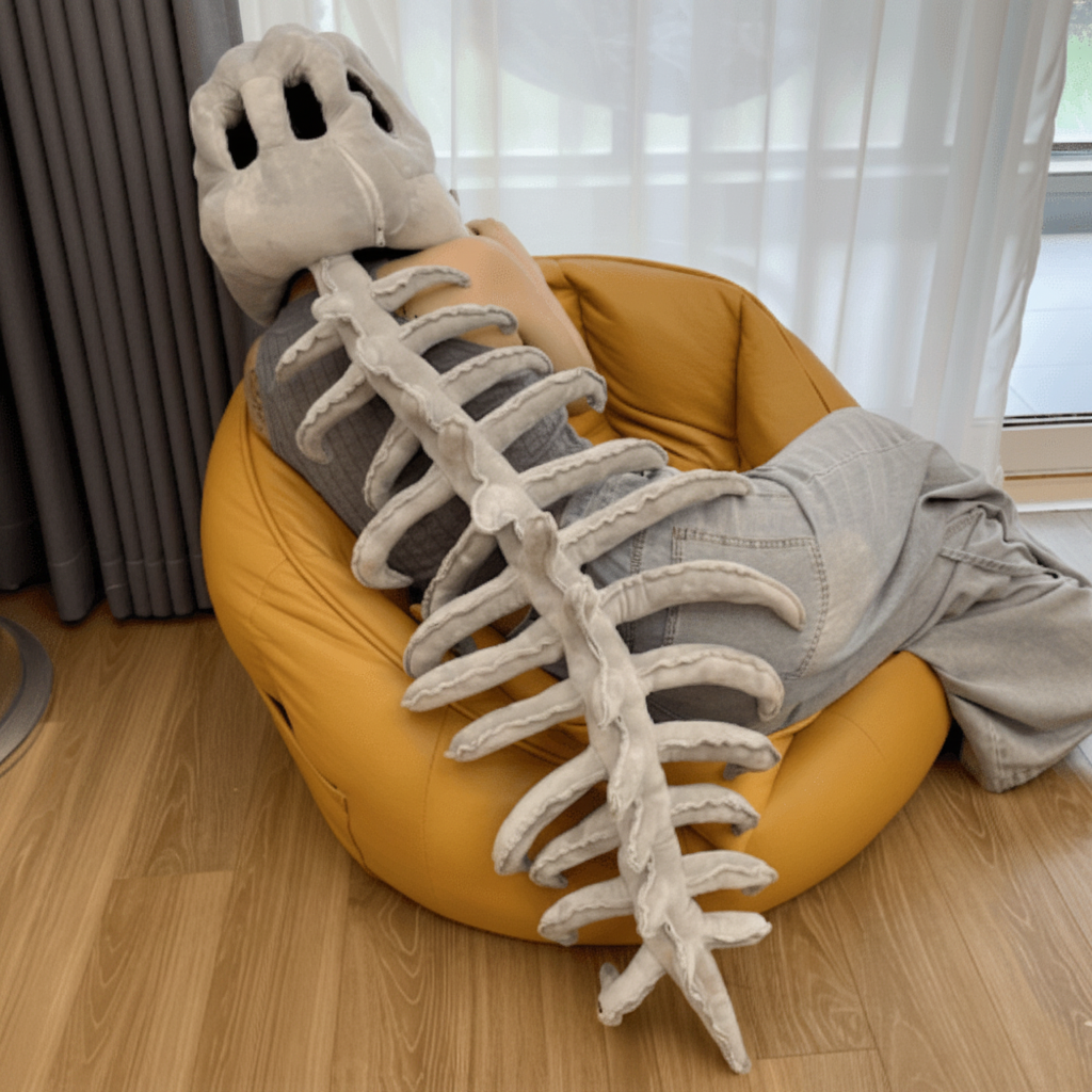 Coiffe de dinosaure squelette en peluche avec queue