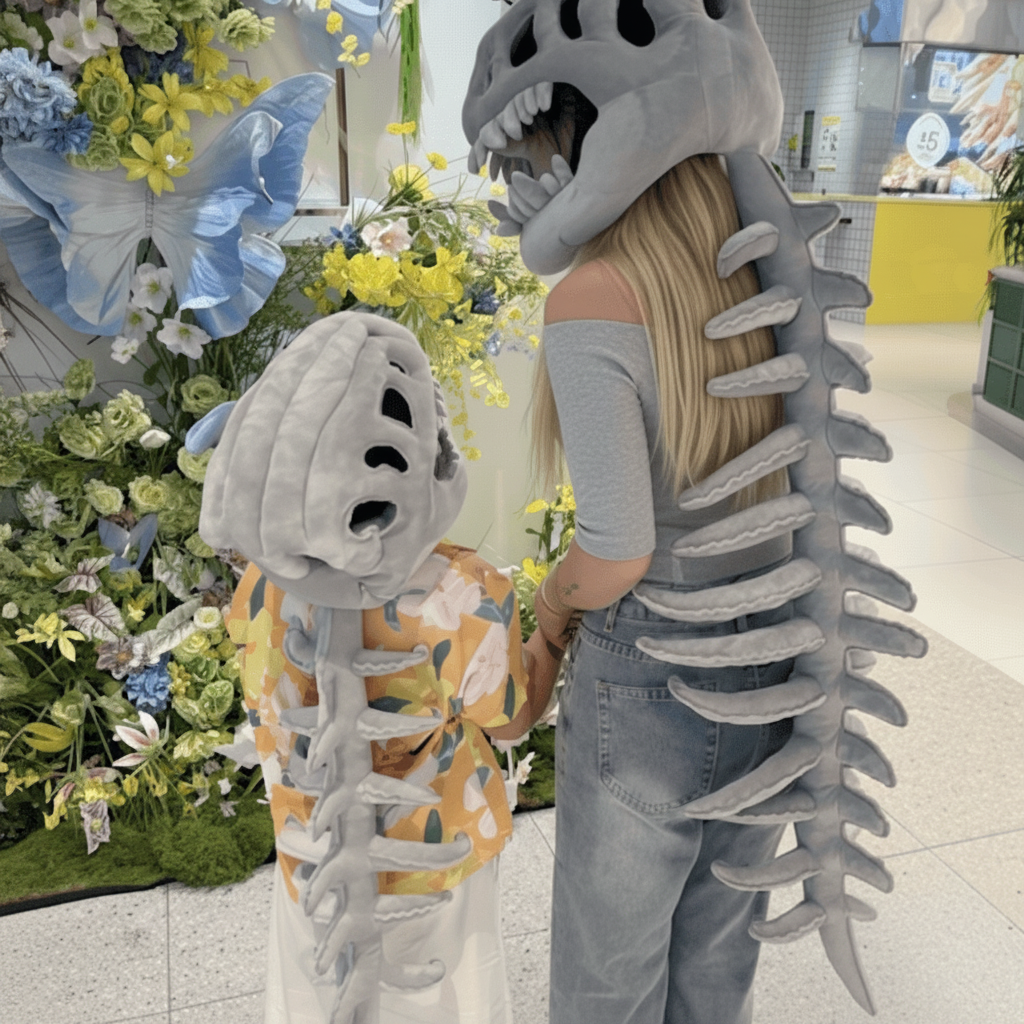Coiffe de dinosaure squelette en peluche avec queue