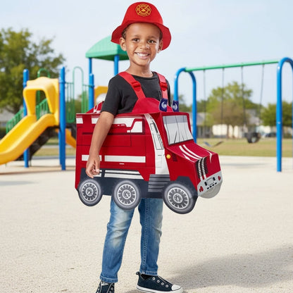 Déguisement enfant de pompier avec casque et bandes réfléchissantes