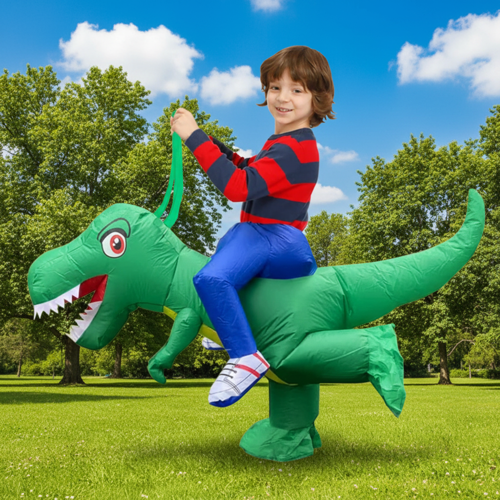 Déguisement enfant de dinosaure gonflable avec ventilateur