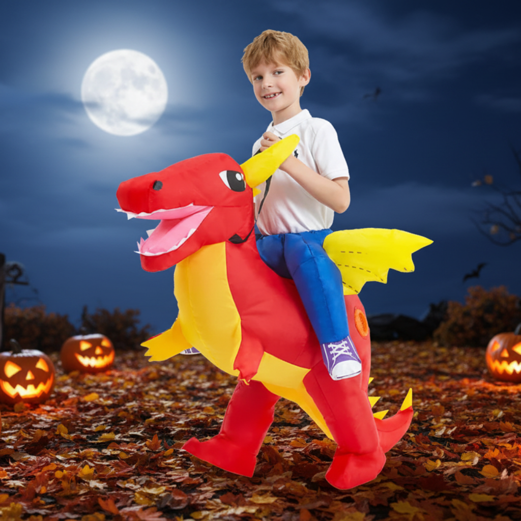 Déguisement enfant de dinosaure gonflable avec ventilateur