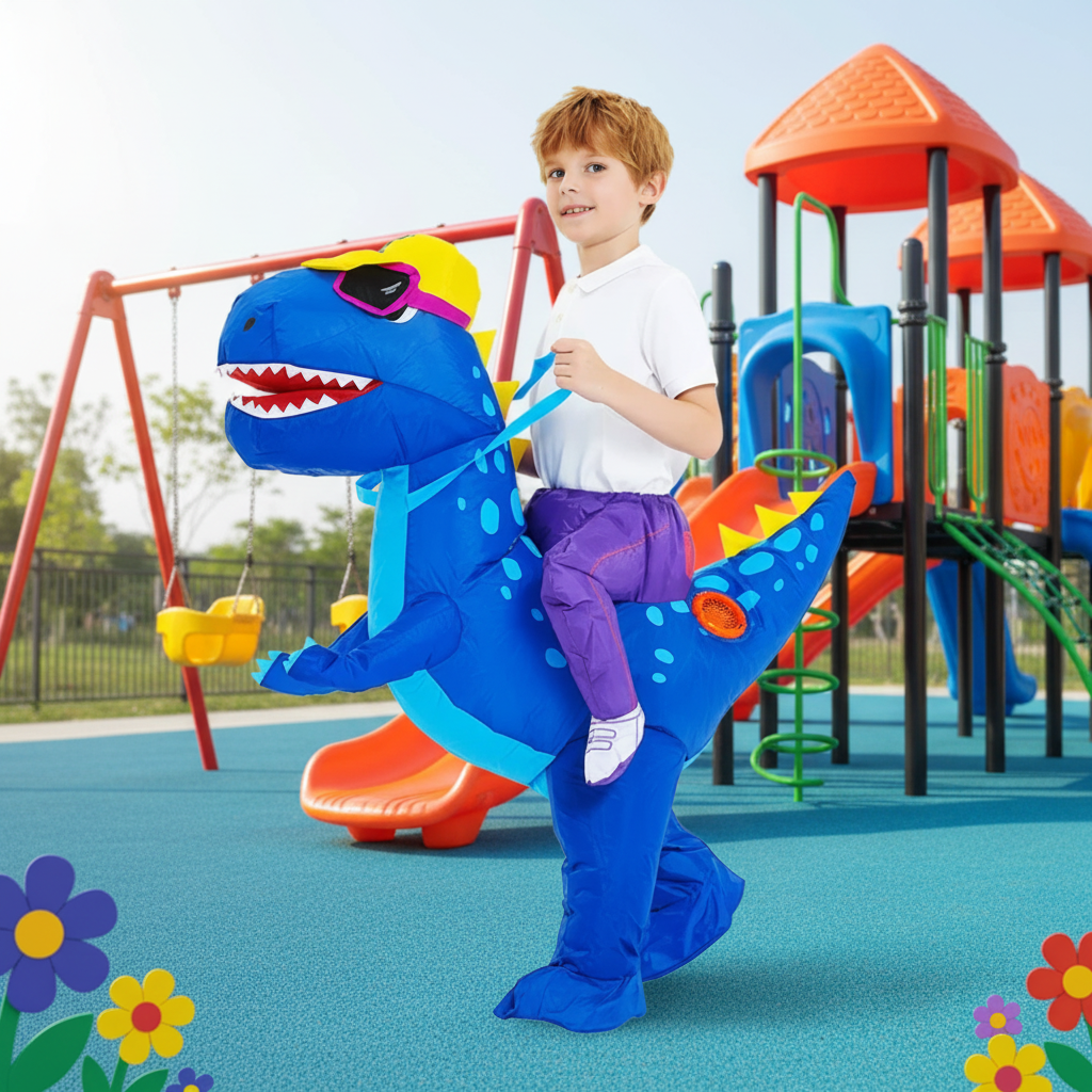 Déguisement enfant de dinosaure gonflable avec ventilateur