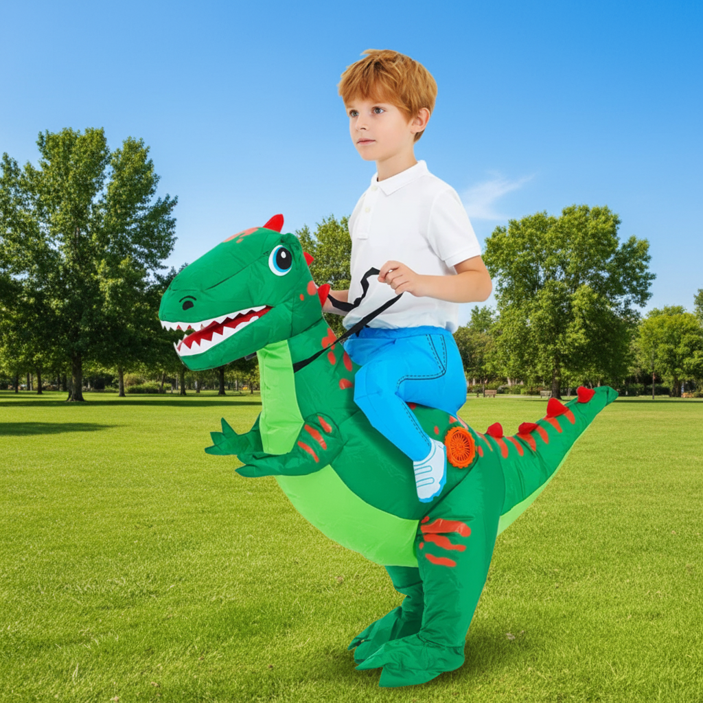 Déguisement enfant de dinosaure gonflable avec ventilateur