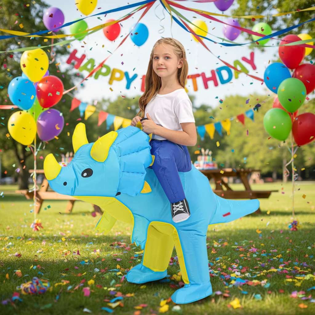 Déguisement enfant de dinosaure gonflable avec ventilateur