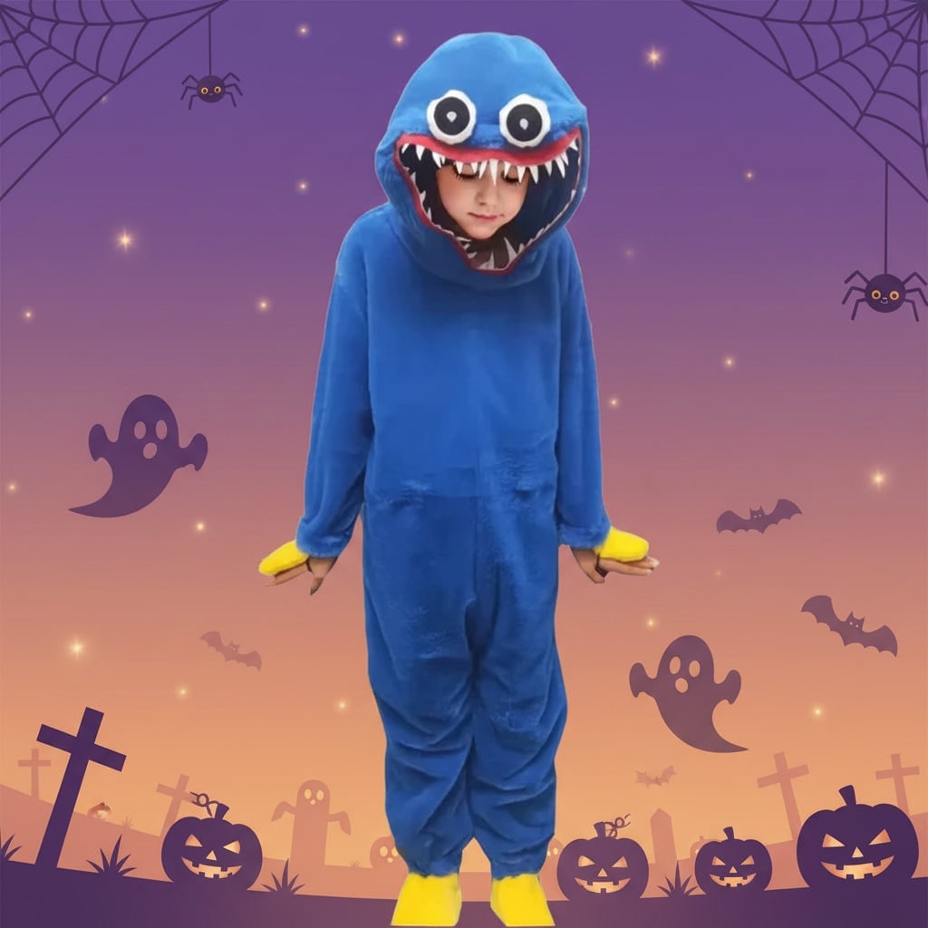 Combinaison de déguisement enfant monstre bleu en polaire