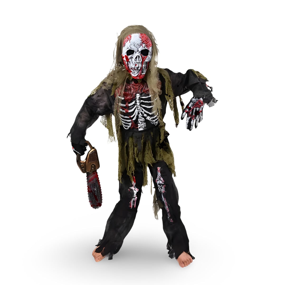 Déguisement enfant de squelette zombie avec masque et gants