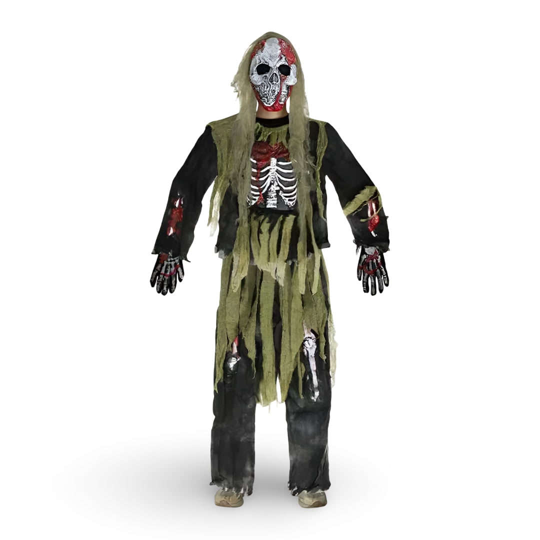 Déguisement enfant de squelette zombie avec masque et gants