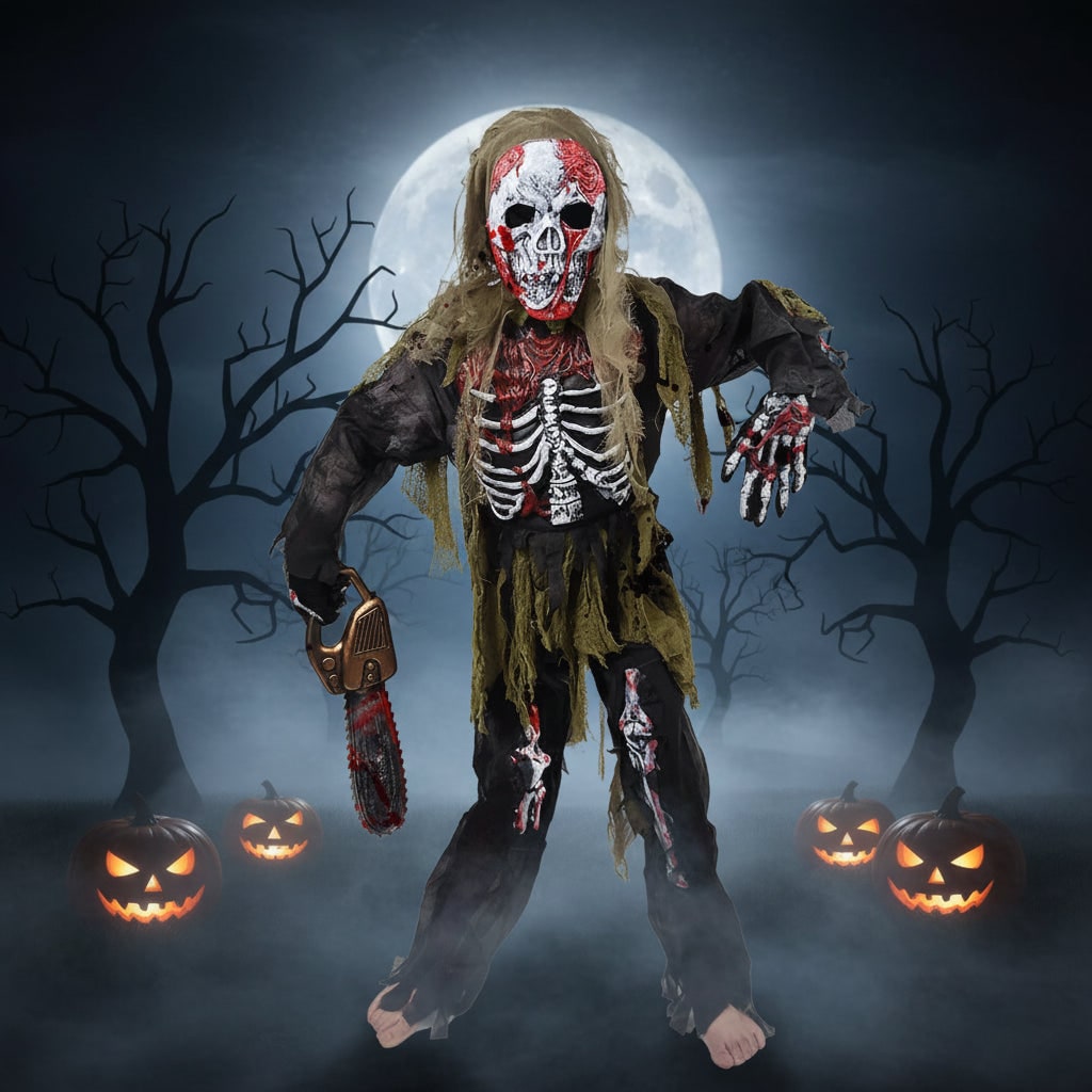 Déguisement enfant de zombie squelette à masque de crâne